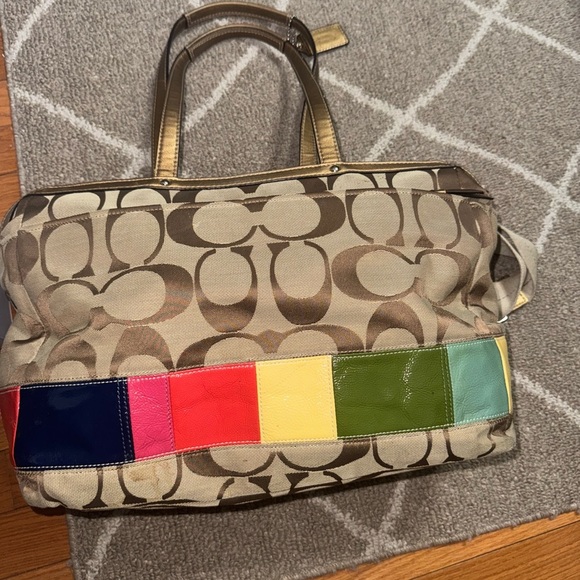 Coach Brown and Red Signature Tote Bag - Picture 5 of 6